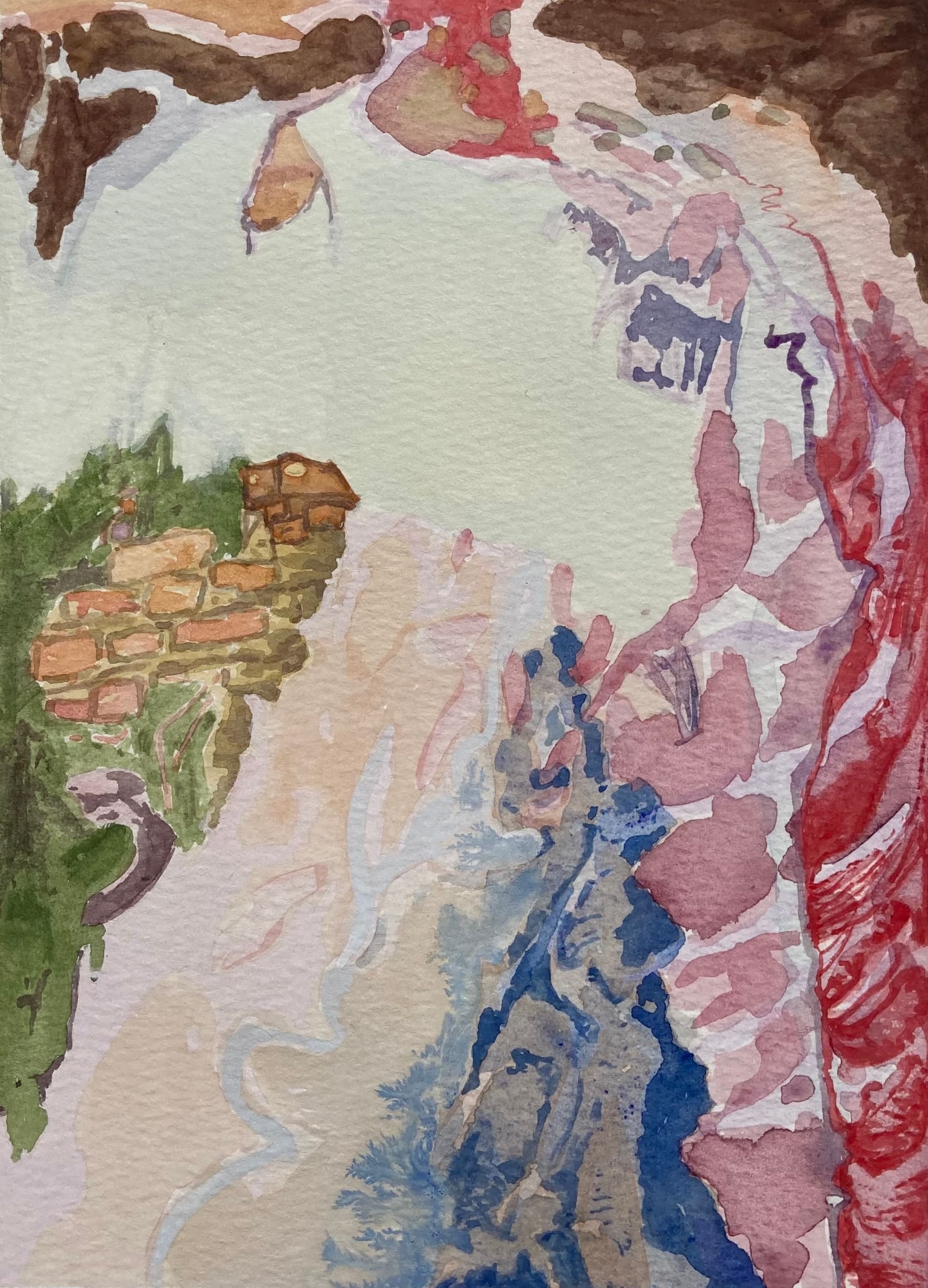 Gouache of cave, abstracted